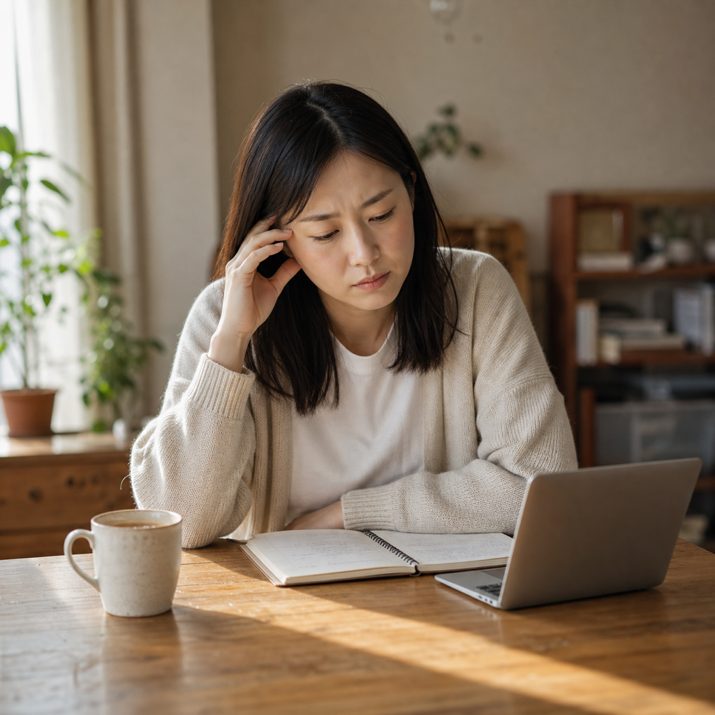 リスニングに悩む女性のイメージ